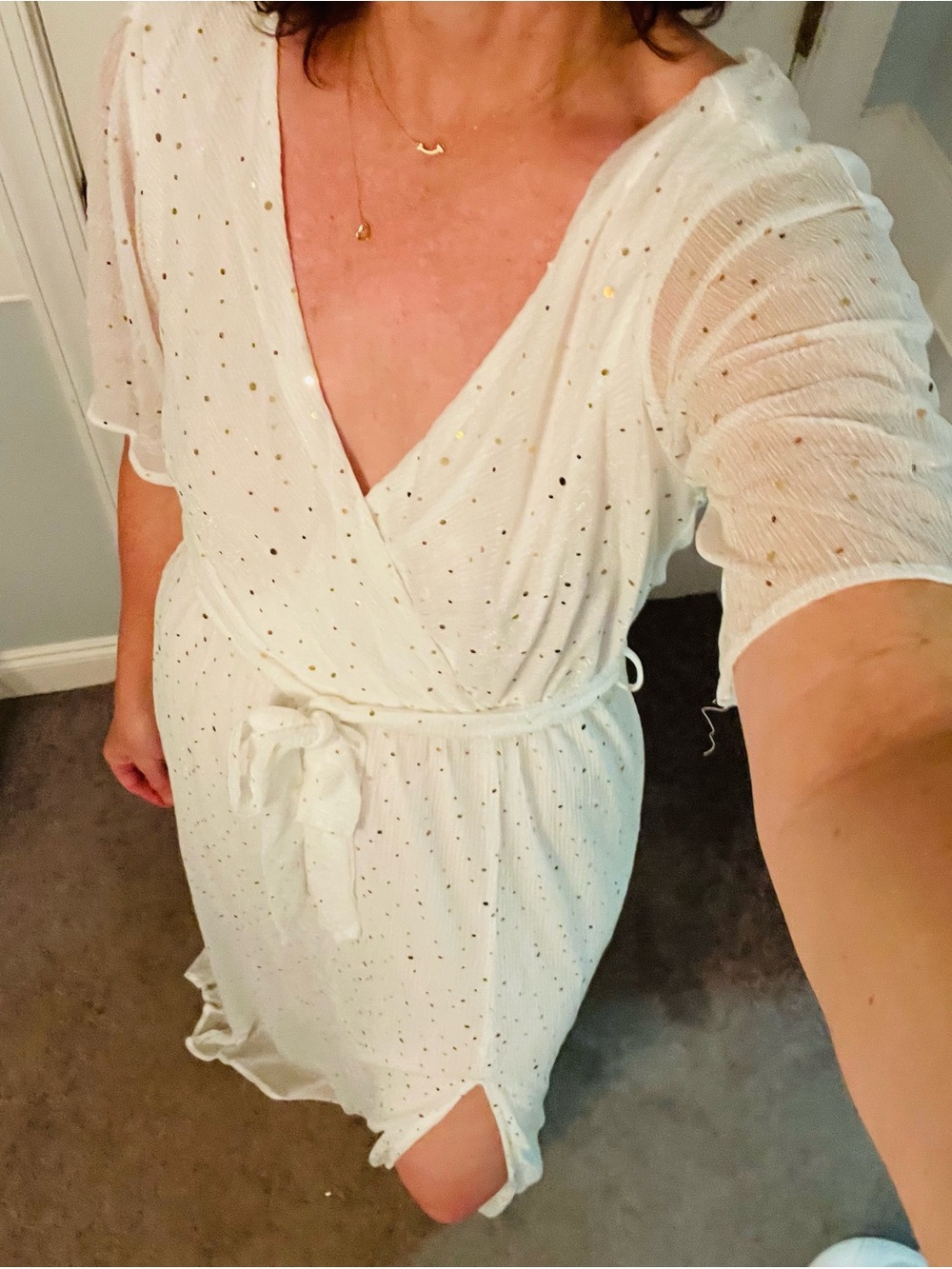 Baltic Born White Wrap Maxi Dress with Gold Dots